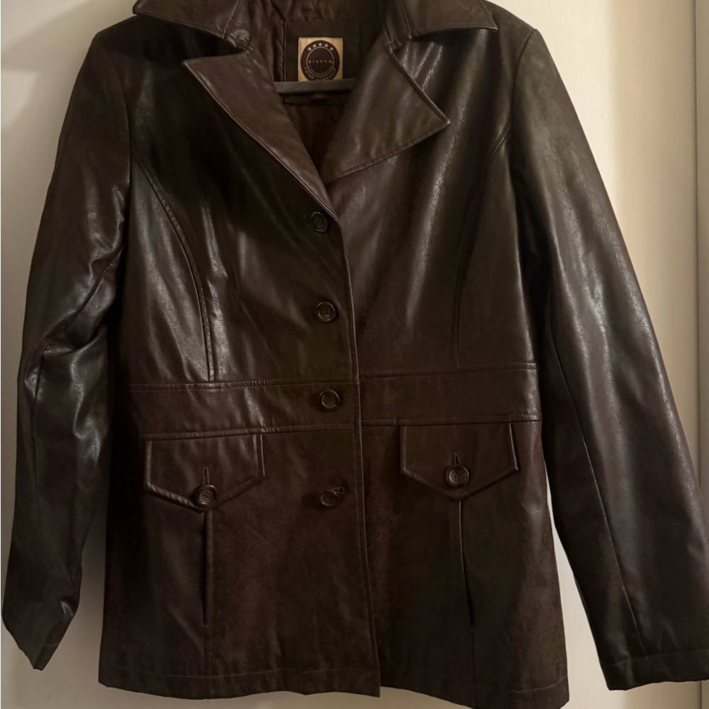 Women's Brown Faux Leather Bomber Jacket